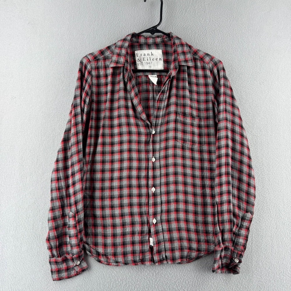 Frank & Eileen Shirt Womens Small Red Soft Flowy Barry Button Cotton Made in USA